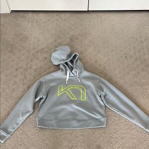Kari Traa Gray Cropped Hoodie with Neon Yellow Logo - Size M
